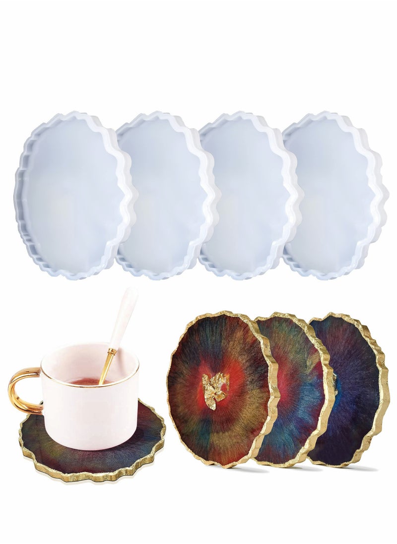 KASTWAVE Coaster Molds, Agate Coaster Epoxy Molds, Silicone Resin Casting Molds for Making Faux Agate Slices, Coasters, Home Table Decoration 4PCS  - Image 1