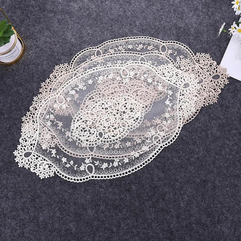 Y&D Handmade Oval Embroidered Lace Table Runner – Transparent Placemat Coaster Set for Coffee Table, Kitchen Cover Cloth Decor - Image 5