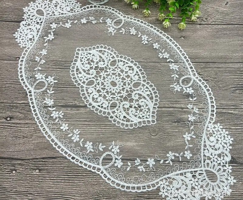 Y&D Handmade Oval Embroidered Lace Table Runner – Transparent Placemat Coaster Set for Coffee Table, Kitchen Cover Cloth Decor - Image 1