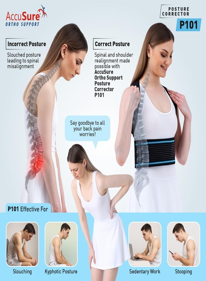 AccuSure حزام تصحيح وضعية الجسم AccuSure المصنوع من النايلون P101، مقاس موحد يناسب الجميع | دعامة قابلة للتعديل للظهر والكتفين للبالغين | تخفيف الألم، ومحاذاة العمود الفقري، وتحسين وضعية الجسم | دعم مريح وجيد التهوية - Image 3