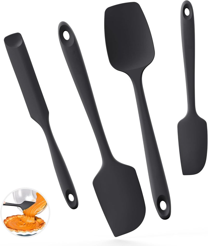 U-Taste Trendy flexible practical build 315℃ Heat Resistant Silicone Spatula: High Heat Proof Flexible Non-Stick Bowl Scraper, Seamless Rubber Kitchen Utensils for Baking Cooking Mixing Cookware (4 Pieces, Black) Global assorted color picks - Image 1