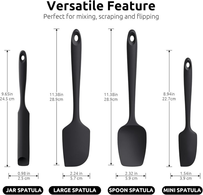 U-Taste Trendy flexible practical build 315℃ Heat Resistant Silicone Spatula: High Heat Proof Flexible Non-Stick Bowl Scraper, Seamless Rubber Kitchen Utensils for Baking Cooking Mixing Cookware (4 Pieces, Black) Global assorted color picks - Image 2