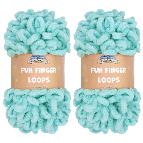 BambooMN JubileeYarn Fun Finger Loops Yarn - 100g/Skein Jumbo Polyester - Blue - 2 Skeins - Image 1