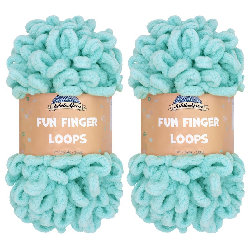 BambooMN JubileeYarn Fun Finger Loops Yarn - 100g/Skein Jumbo Polyester - Blue - 2 Skeins - Image 4