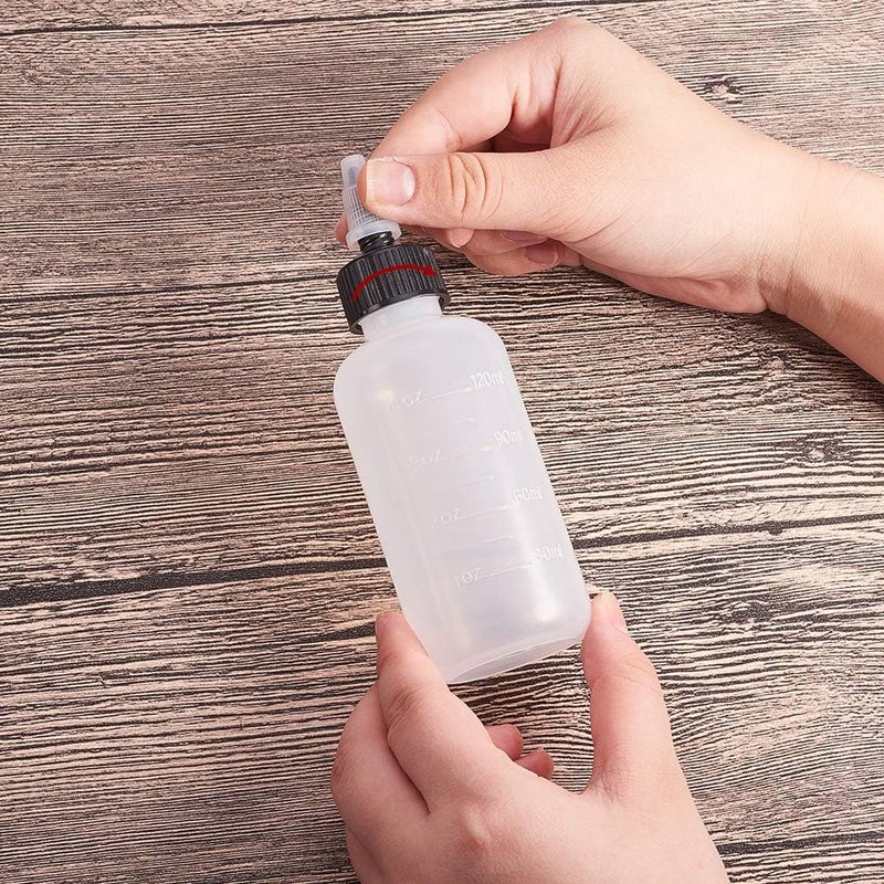 BENECREAT 12 Pack 4 Ounce Plastic Squeeze Dispensing Bottles with Black Twist Cap and Measurement, Open/Close Nozzle - Good for Crafts, Art, Glue, Multi Purpose Flexible trendy construction - Image 4