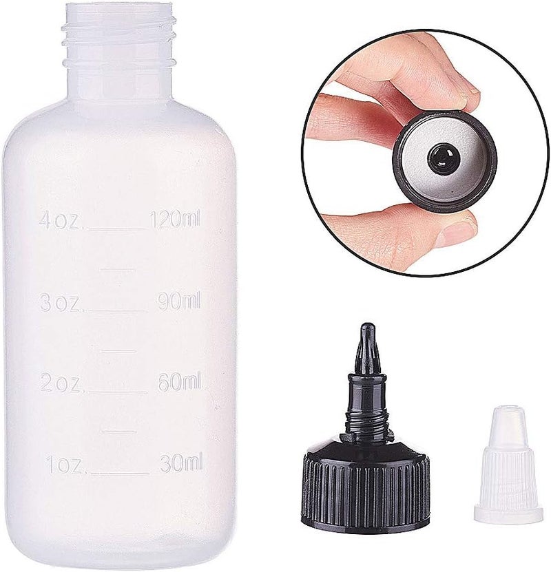BENECREAT 12 Pack 4 Ounce Plastic Squeeze Dispensing Bottles with Black Twist Cap and Measurement, Open/Close Nozzle - Good for Crafts, Art, Glue, Multi Purpose Flexible trendy construction - Image 3