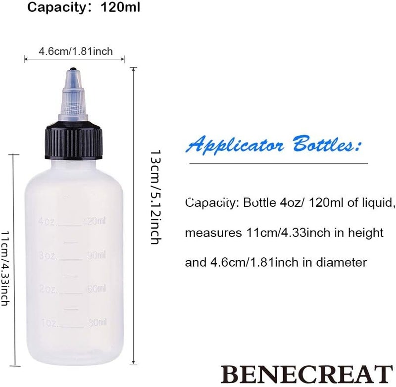 BENECREAT 12 Pack 4 Ounce Plastic Squeeze Dispensing Bottles with Black Twist Cap and Measurement, Open/Close Nozzle - Good for Crafts, Art, Glue, Multi Purpose Flexible trendy construction - Image 2