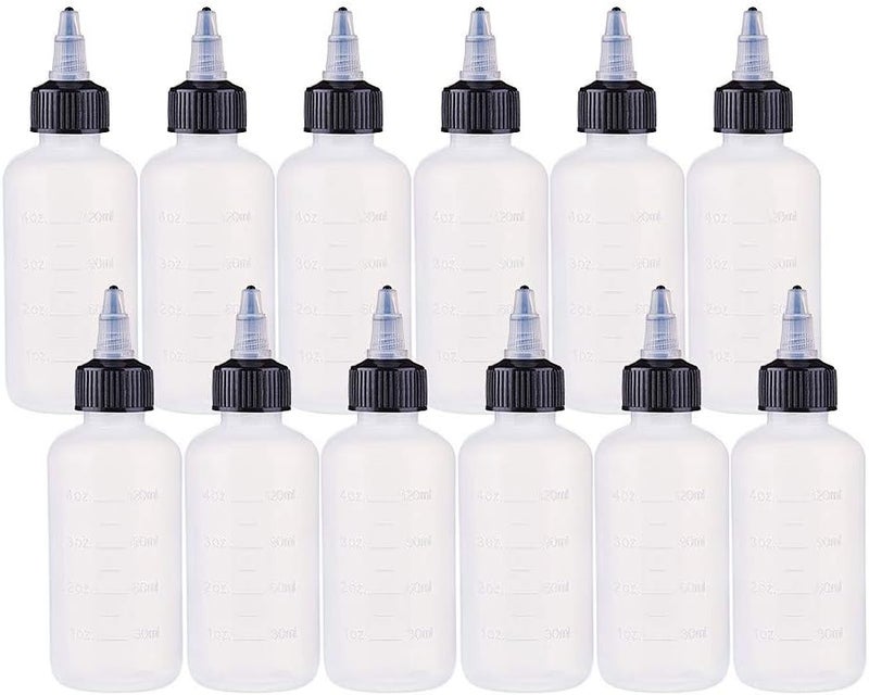 BENECREAT 12 Pack 4 Ounce Plastic Squeeze Dispensing Bottles with Black Twist Cap and Measurement, Open/Close Nozzle - Good for Crafts, Art, Glue, Multi Purpose Flexible trendy construction - Image 1