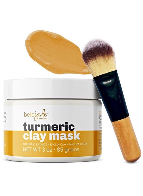 Turmeric Vitamin C Clay Face Mask & Brush For Acne Hyperpigmentation Dark Spots And Anti Aging With Tumeric Kaolin Clay Organic Aloe Vera And Manuka Honey