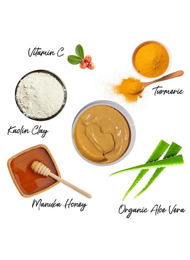 Turmeric Vitamin C Clay Face Mask & Brush For Acne Hyperpigmentation Dark Spots And Anti Aging With Tumeric Kaolin Clay Organic Aloe Vera And Manuka Honey