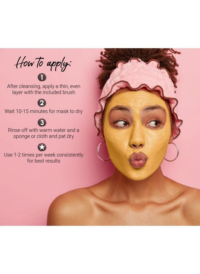 Turmeric Vitamin C Clay Face Mask & Brush For Acne Hyperpigmentation Dark Spots And Anti Aging With Tumeric Kaolin Clay Organic Aloe Vera And Manuka Honey