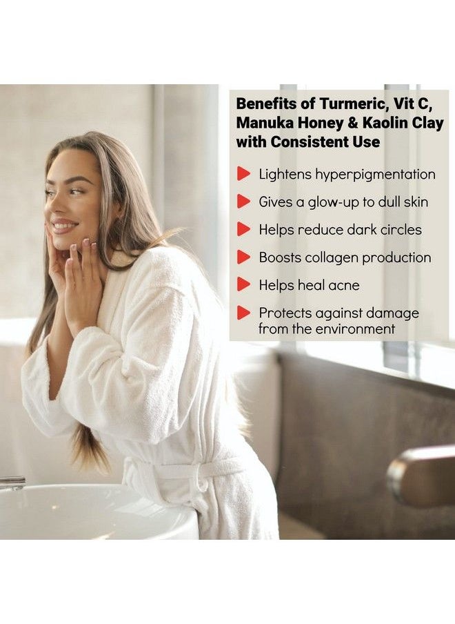 Turmeric Vitamin C Clay Face Mask & Brush For Acne Hyperpigmentation Dark Spots And Anti Aging With Tumeric Kaolin Clay Organic Aloe Vera And Manuka Honey