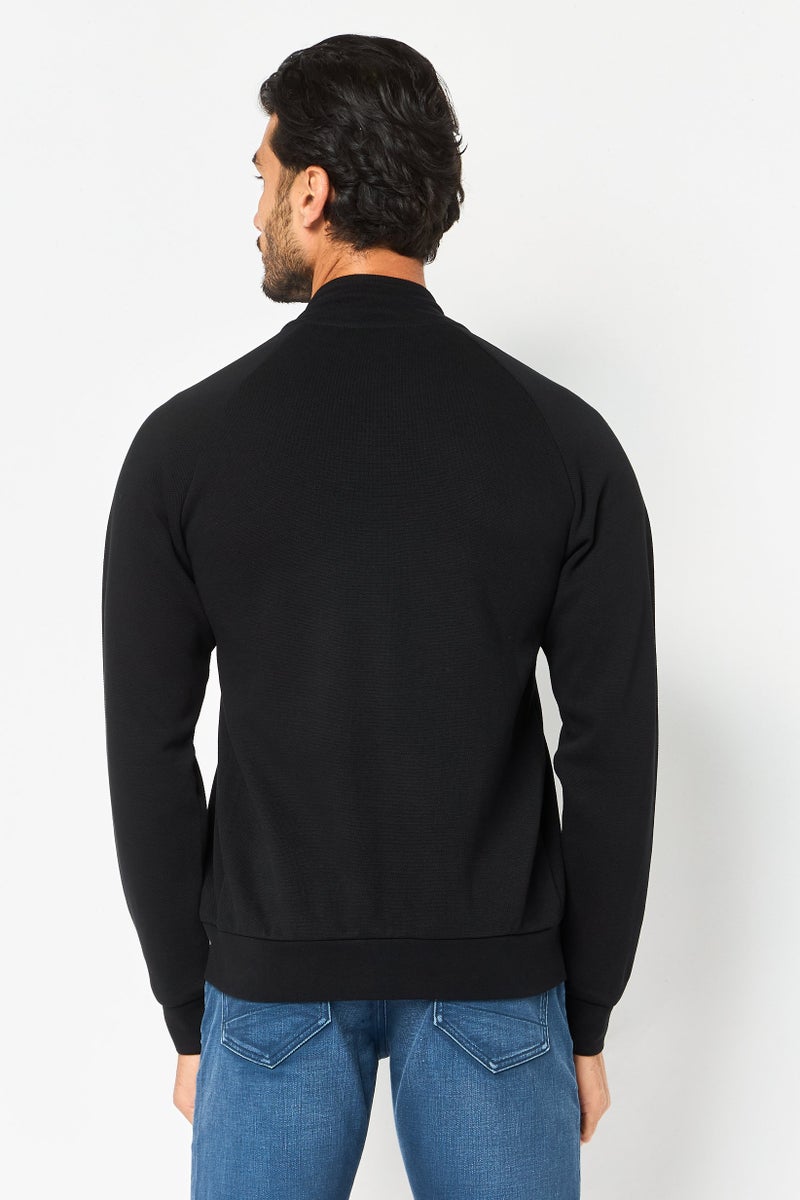 Celio Men Mock Neck Long Sleeve Textured Sweatshirt, Black - Image 2