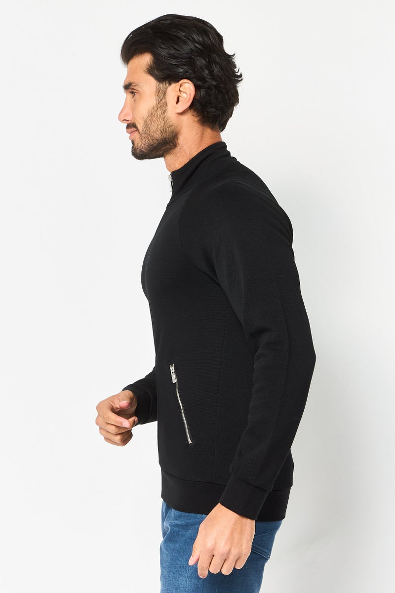 Celio Men Mock Neck Long Sleeve Textured Sweatshirt, Black - Image 4