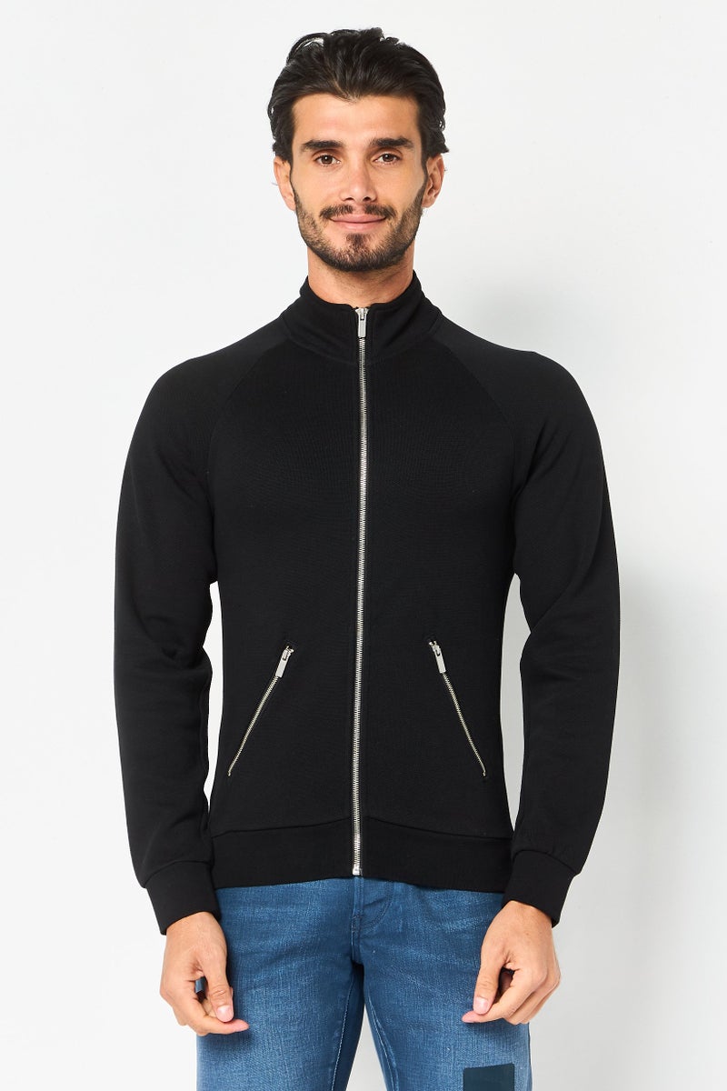 Celio Men Mock Neck Long Sleeve Textured Sweatshirt, Black - Image 1