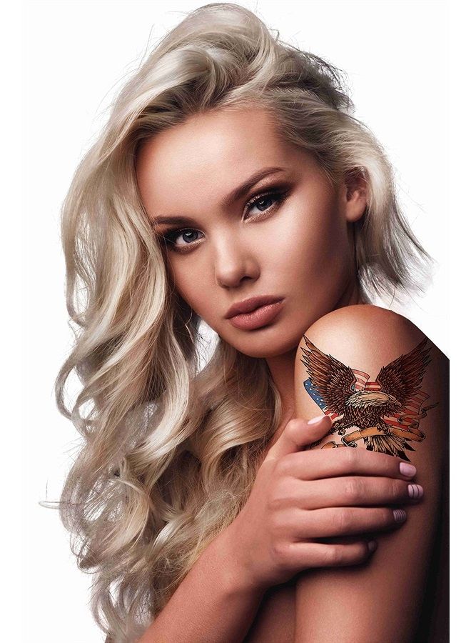 Dopetattoo 6 Sheets Temporary Tattoos eagle America flag tattoo usa 4th JulyTemporary tattoo Neck Arm Chest - Image 2
