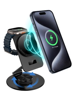 2 in 1Mag-Safe Charger Stand for Apple, Foldable Charging Stand Wireless Dock for iPhone 15 14 13 12 Series, Magnetic Wireless Charging Station for Apple Watch Ultra/SE/9/8/7/6 for Air p ods 3/2/Pro