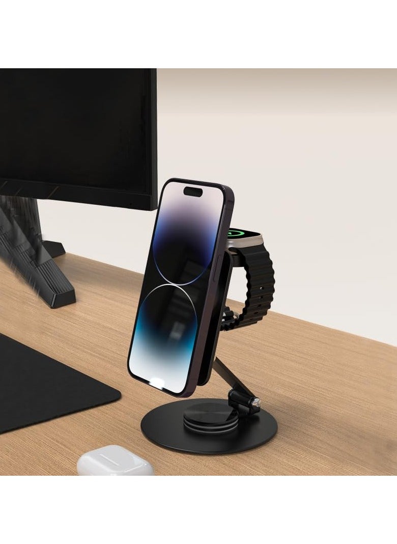 SYOSI - 2 in 1Mag-Safe Charger Stand for Apple, Foldable Charging Stand Wireless Dock for iPhone 15 14 13 12 Series, Magnetic Wireless Charging Station for Apple Watch Ultra/SE/9/8/7/6 for Air p ods 3/2/Pro - Image 1