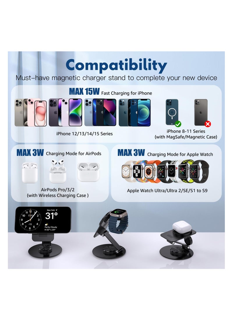 SYOSI - 2 in 1Mag-Safe Charger Stand for Apple, Foldable Charging Stand Wireless Dock for iPhone 15 14 13 12 Series, Magnetic Wireless Charging Station for Apple Watch Ultra/SE/9/8/7/6 for Air p ods 3/2/Pro - Image 1