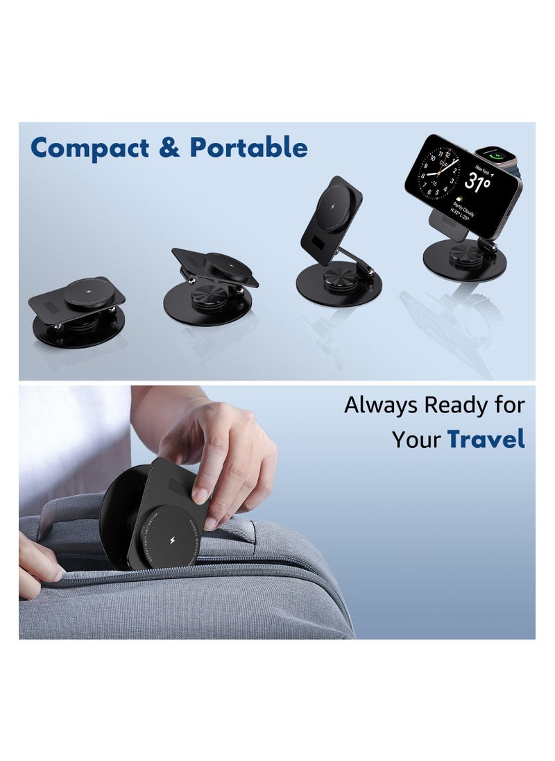 SYOSI - 2 in 1Mag-Safe Charger Stand for Apple, Foldable Charging Stand Wireless Dock for iPhone 15 14 13 12 Series, Magnetic Wireless Charging Station for Apple Watch Ultra/SE/9/8/7/6 for Air p ods 3/2/Pro - Image 1