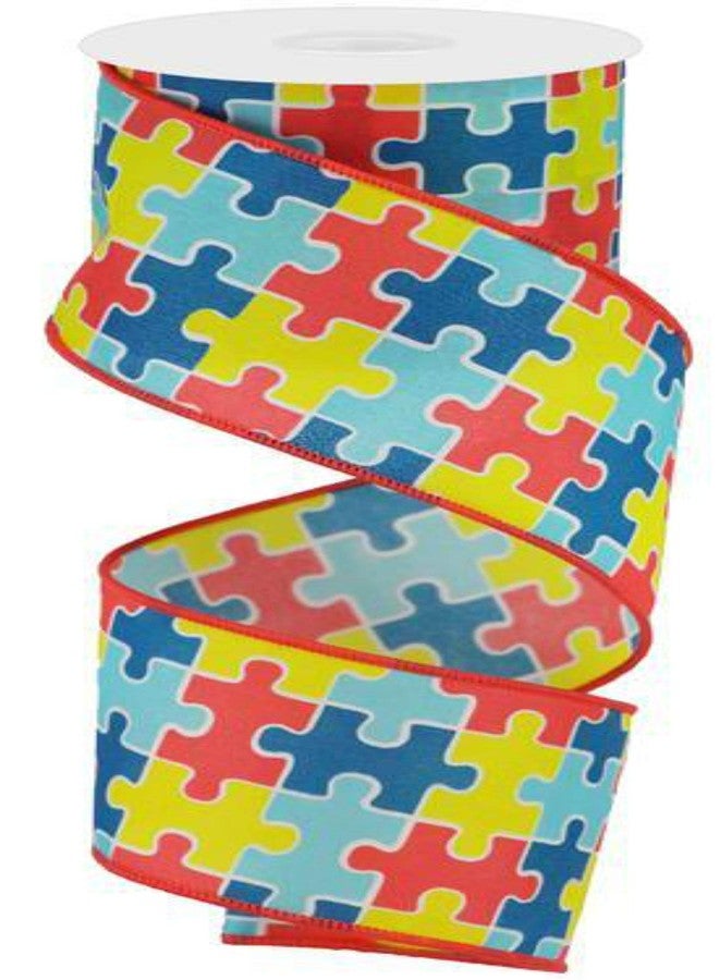 Craig Bachman 2.5" Puzzle Piece Ribbon: Autism Awareness (10 Yards) Craft Floral Arrangement Gift Wrapping Wired Edge Ribbon
