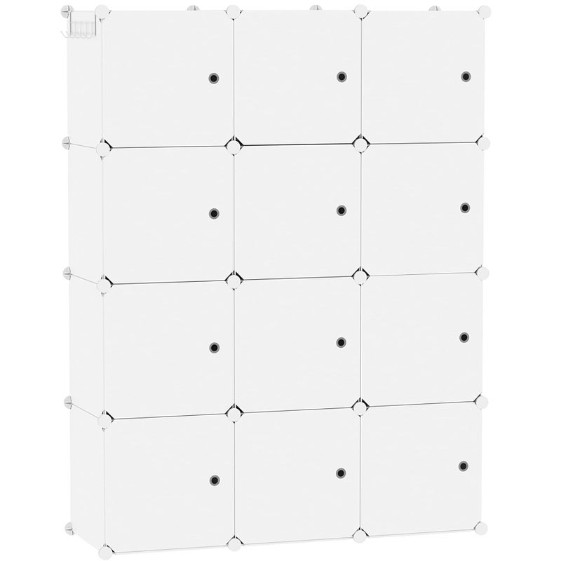 CAHOME Cube Storage Organizer with Doors 12Cube Shelves Closet Cabinet DIY Plastic Modular Bookshelf Ideal for Bedroom Living Room 366L x 124W x 484H Milky USHS3012MDOOR