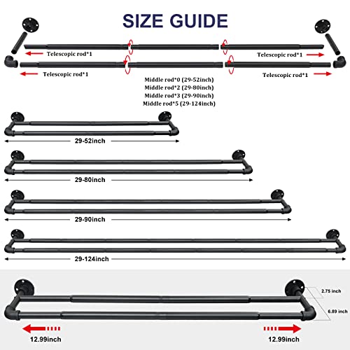 Keplrend Heavy Duty Double Curtain Rod for Windows 66-120”, 1 inch Industrial Black Double Rod Wrap Around, Adjustable Drapery Rod for Sliding Glass Door, Bedroom, Living Room - Image 4