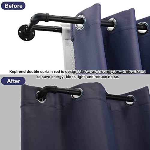 Keplrend Heavy Duty Double Curtain Rod for Windows 66-120”, 1 inch Industrial Black Double Rod Wrap Around, Adjustable Drapery Rod for Sliding Glass Door, Bedroom, Living Room - Image 3