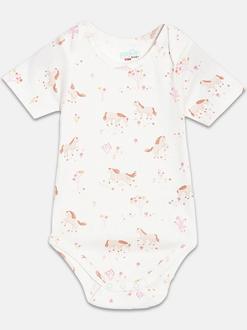 Broon Broon Infant Girls White and Fuchsia Printed Pure Organic Cotton Bodysuit Pack of 2