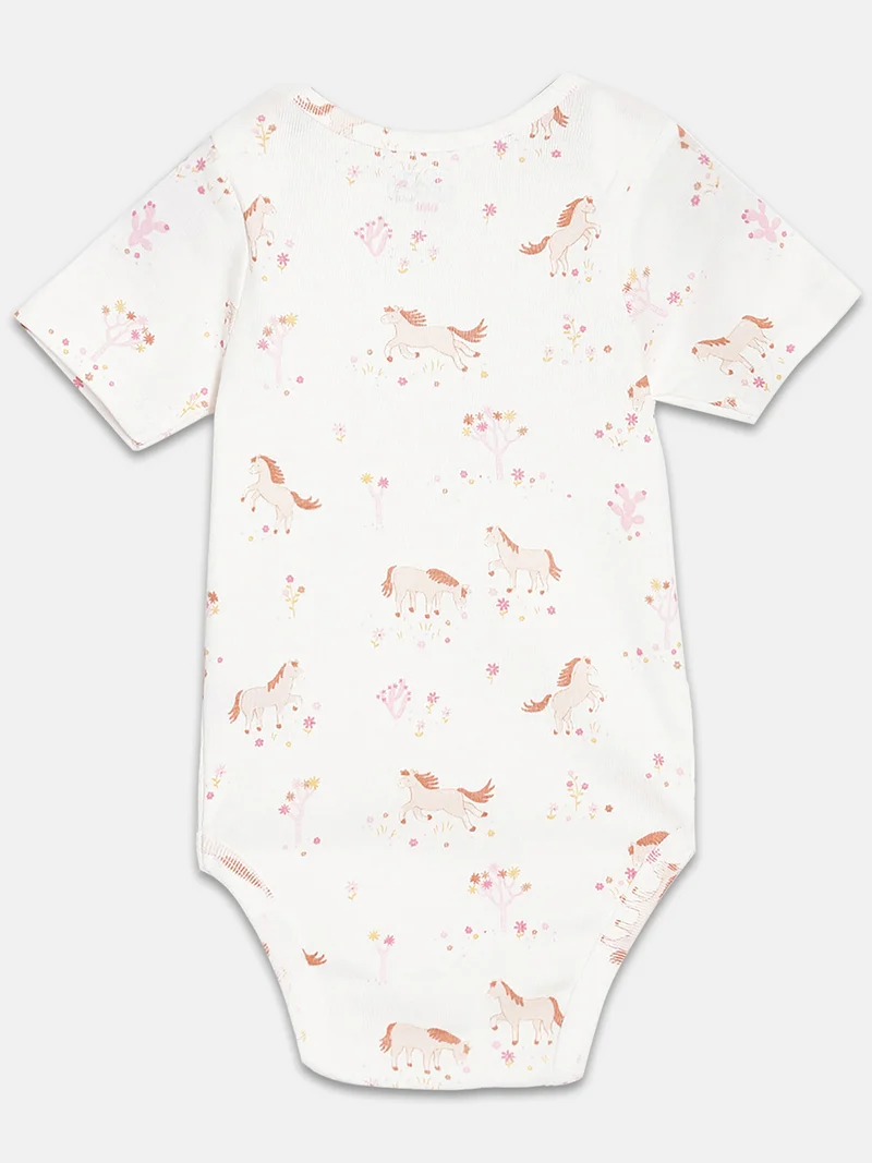 Broon Broon Infant Girls White and Fuchsia Printed Pure Organic Cotton Bodysuit Pack of 2