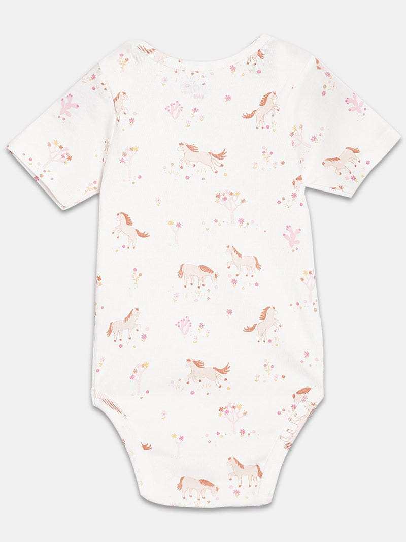 Broon Infant Girls White and Fuchsia Printed Pure Organic Cotton Bodysuit Pack of 2 - Image 4