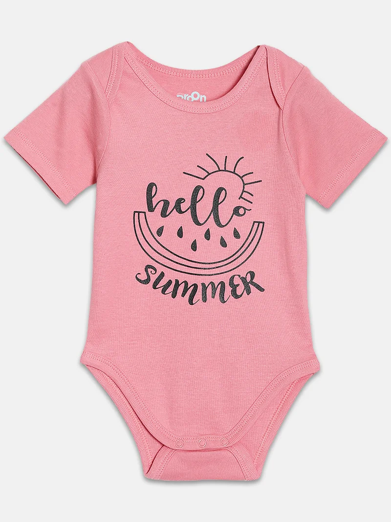 Broon Broon Infant Girls White and Fuchsia Printed Pure Organic Cotton Bodysuit Pack of 2