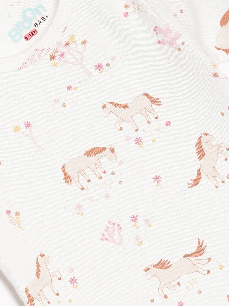 Broon Broon Infant Girls White and Fuchsia Printed Pure Organic Cotton Bodysuit Pack of 2