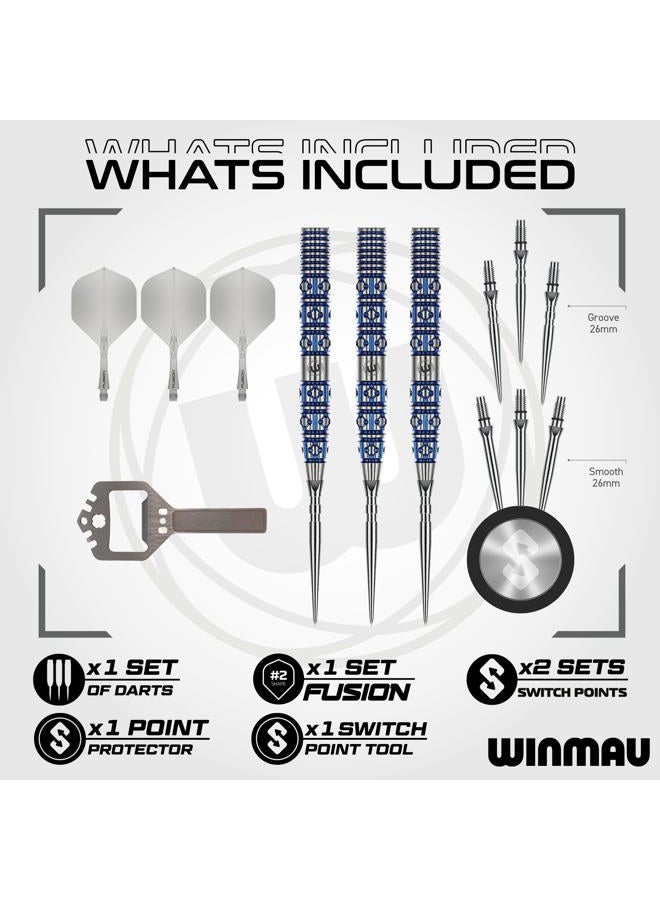 Winmau Darts – Lunaris 90% Tungsten Darts Set | Fusion Clear Short Shaft | Groove & Smooth Switch Point | Parallel 23 g/25 g, Tapered 22 g/24 g Blue & Silver Barrels | Rapid-Change System - Image 2