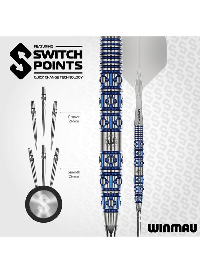 Winmau Darts – Lunaris 90% Tungsten Darts Set | Fusion Clear Short Shaft | Groove & Smooth Switch Point | Parallel 23 g/25 g, Tapered 22 g/24 g Blue & Silver Barrels | Rapid-Change System - Image 3