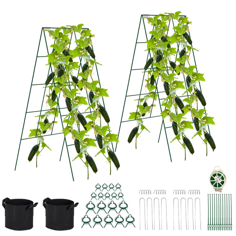 Toriexon Foldable Cucumber Trellis - 2 Pack, A-Frame Garden Trellis 46" L x 18" W, Steel Climbing Plants Support Raised Bed Trellis with Twist Ties & Plant Bags for Climbing Plants Outdoor - Image 1
