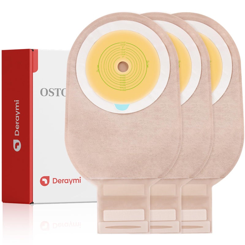 DERAYMI 30 Pack Colostomy Bags, One Piece Ostomy Supplies with Closure for Ileostomy Colostomy Urostomy Stoma Care, Cut-to-Fit Drainable Pouches, 64 mm Max - Image 1