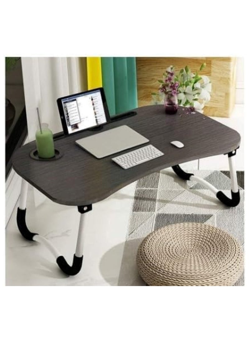 مكتب كمبيوتر محمول خشبي متعدد الأغراض قابل للطي وأرجل غير قابلة للانزلاق باللون الأسود - Image 5