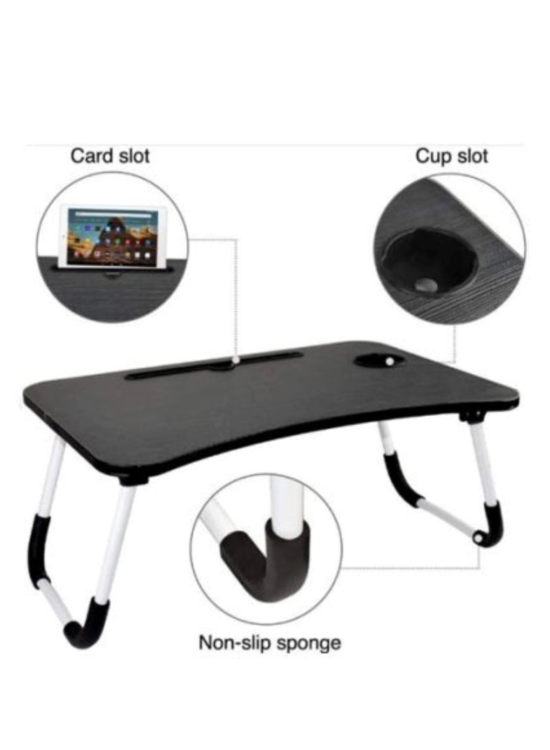 مكتب كمبيوتر محمول خشبي متعدد الأغراض قابل للطي وأرجل غير قابلة للانزلاق باللون الأسود - Image 1