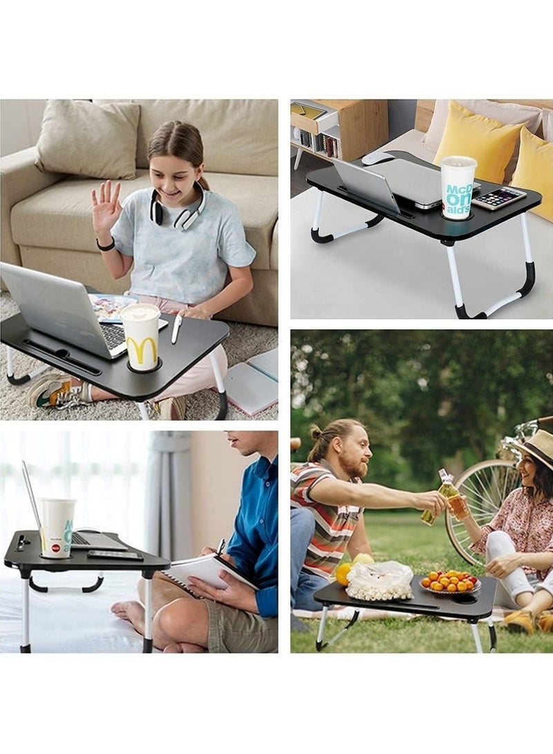 مكتب كمبيوتر محمول خشبي متعدد الأغراض قابل للطي وأرجل غير قابلة للانزلاق باللون الأسود - Image 2