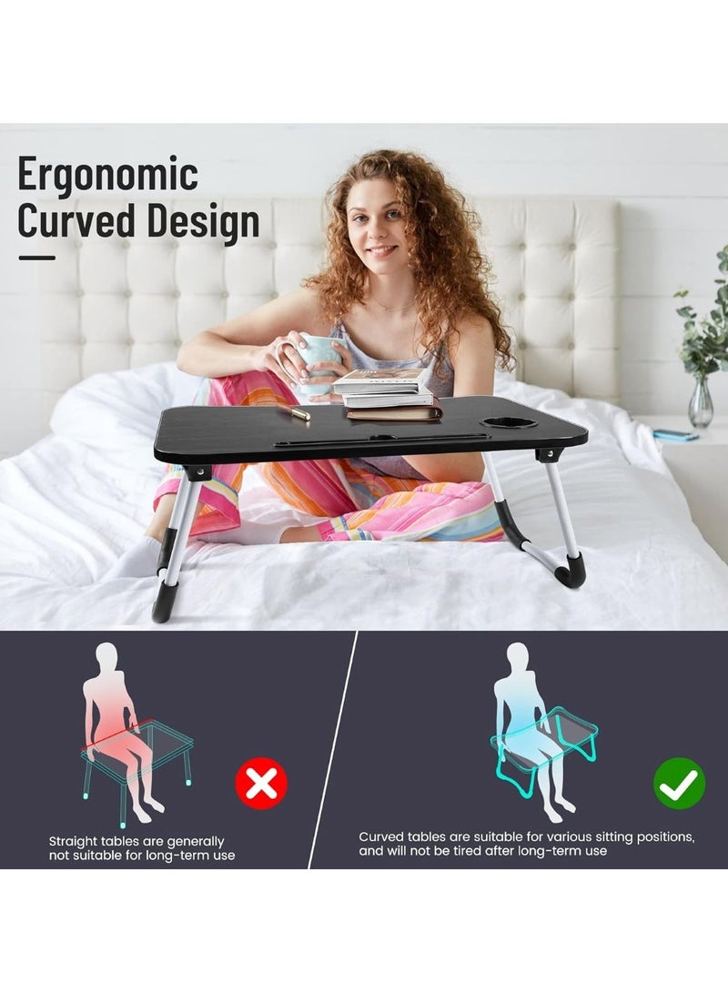 مكتب كمبيوتر محمول خشبي متعدد الأغراض قابل للطي وأرجل غير قابلة للانزلاق باللون الأسود - Image 4