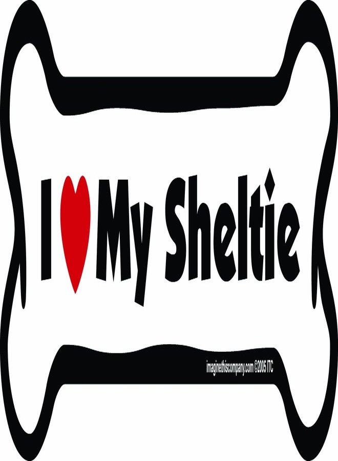 Imagine This Company I Love My Breed Bone Shaped Pet Magnet; Removable Magnets for Cars, Fridges, Lockers & More, Stylish Pet Inspired Car Accessories, 2 x 7 inches, 1 Item, White/Black, Sheltie - Image 1