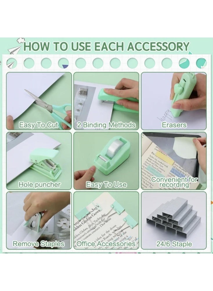 Mordely 13-in-1 Teal Office Supplies Set & Desk Organizer Kit, Premium Stapler, Tape Dispenser, 1000 Staples, Scissors, Paper/Binder Clips, Ruler, Tabs, Stationery Starter Pack - Image 5