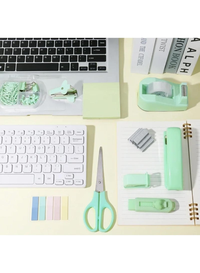 Mordely 13-in-1 Teal Office Supplies Set & Desk Organizer Kit, Premium Stapler, Tape Dispenser, 1000 Staples, Scissors, Paper/Binder Clips, Ruler, Tabs, Stationery Starter Pack - Image 3