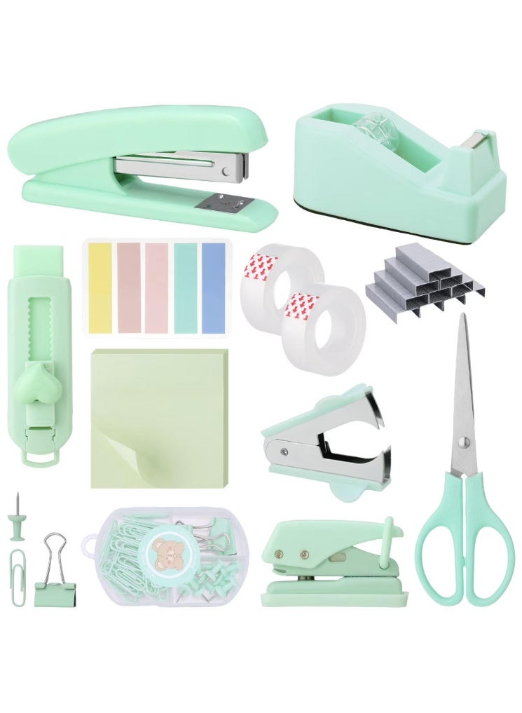Mordely 13-in-1 Teal Office Supplies Set & Desk Organizer Kit, Premium Stapler, Tape Dispenser, 1000 Staples, Scissors, Paper/Binder Clips, Ruler, Tabs, Stationery Starter Pack - Image 1