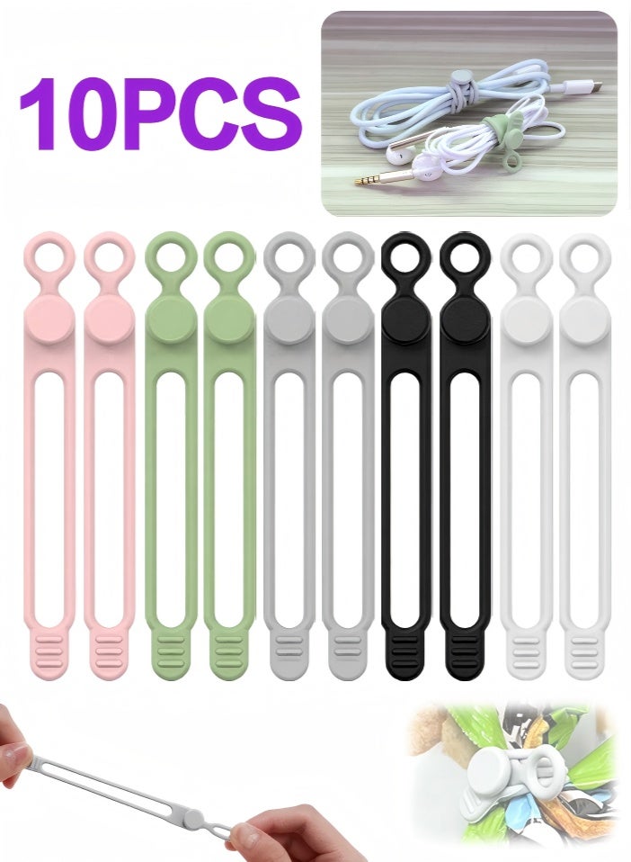 Cord Cable Organizer,2026 Upgrade Silicone Cable Ties,Cable Management Headphone Organizers,Reusable Cord Management Wire Organizers for Cords,Home Office Travel Gadgets (Colorful-10PC) - Image 1