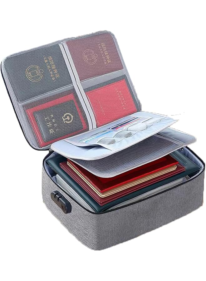 erorex File Organizer Bag Waterproof Oxa4 Size 5 Layer Credential Bag File Pocket With Safe Code Lock Travel Bag With Separators Grey - Image 1