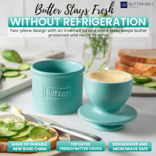 Butter Bell - The Original Butter Bell crock by L Tremain, a Countertop French Ceramic Butter Dish Keeper for Spreadable Butter, Café Matte Collection, Aqua - Image 2
