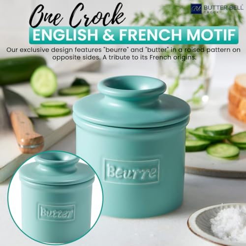 Butter Bell - The Original Butter Bell crock by L Tremain, a Countertop French Ceramic Butter Dish Keeper for Spreadable Butter, Café Matte Collection, Aqua - Image 4