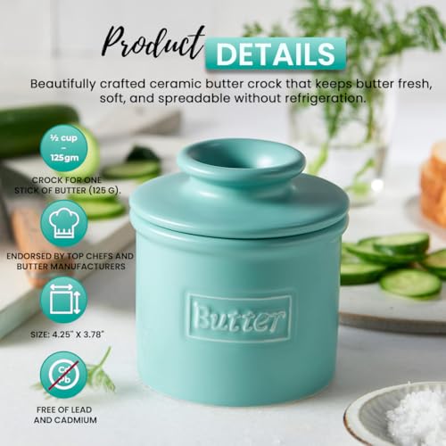 Butter Bell - The Original Butter Bell crock by L Tremain, a Countertop French Ceramic Butter Dish Keeper for Spreadable Butter, Café Matte Collection, Aqua - Image 3